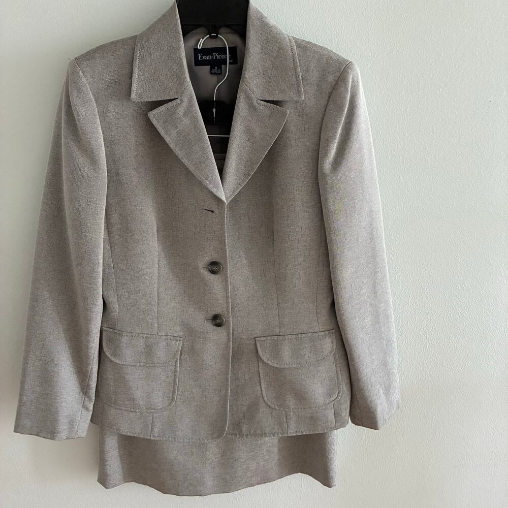 Evan-Picone 2 Pc Skirt Suit Women's Size 8 Gray Blazer Career Office Set